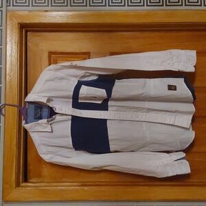 NAUTICA BUTTON DWN NAUTICAL STYLE SIZE L..LONG SLEEVE BLUE WHITE N GOLD